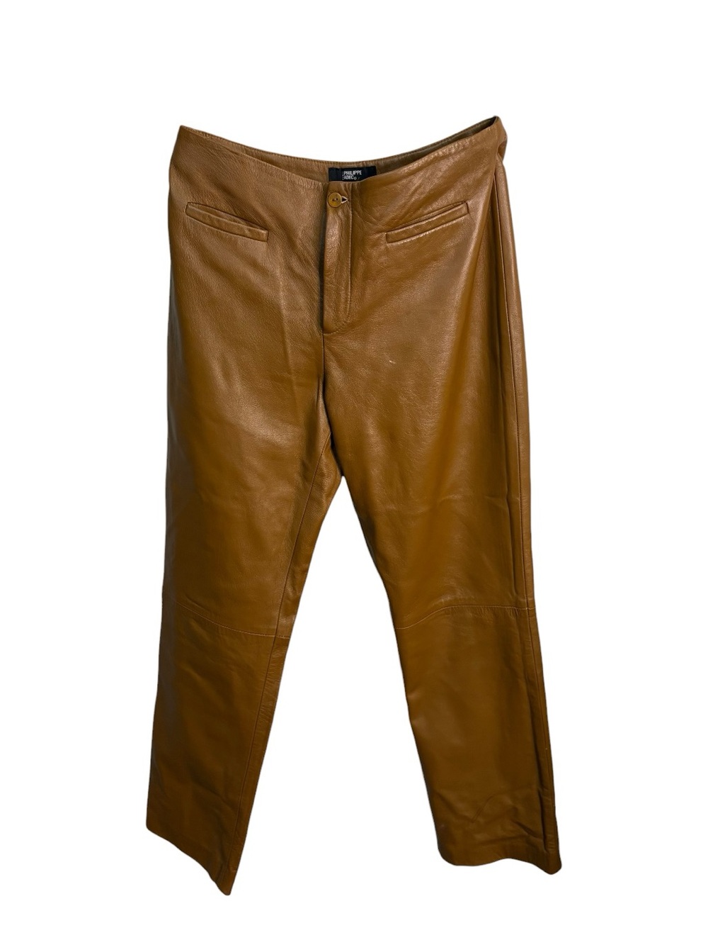 Philippe Adec Cognac Lambskin Leather Pants